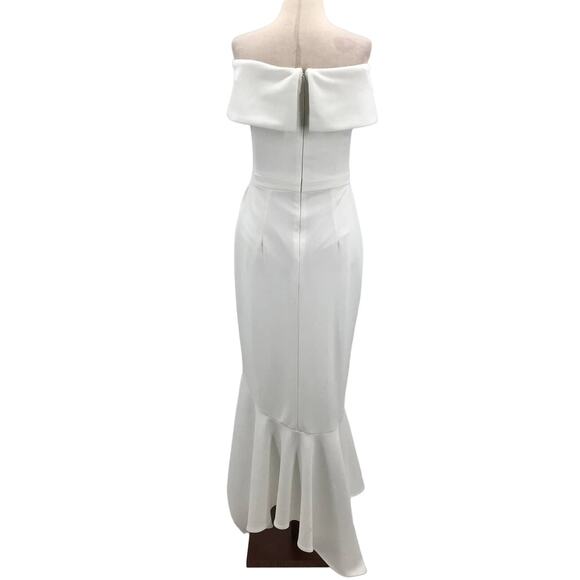 XSCAPE 4 S White Ruffled Off-the-shoulder Hi Low Midi Gown NWT $259 B154 *flaw - Picture 3 of 12
